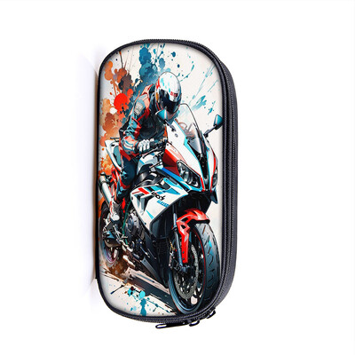 Lahe võidusõiduauto mootorrattaprint kosmeetikakohver pliiatsikott Punk mootorratta hoiukoht statsionaarne kott pliiatsikarp Koolitarbed kingitus