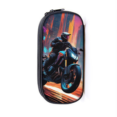 Lahe võidusõiduauto mootorrattaprint kosmeetikakohver pliiatsikott Punk mootorratta hoiukoht statsionaarne kott pliiatsikarp Koolitarbed kingitus