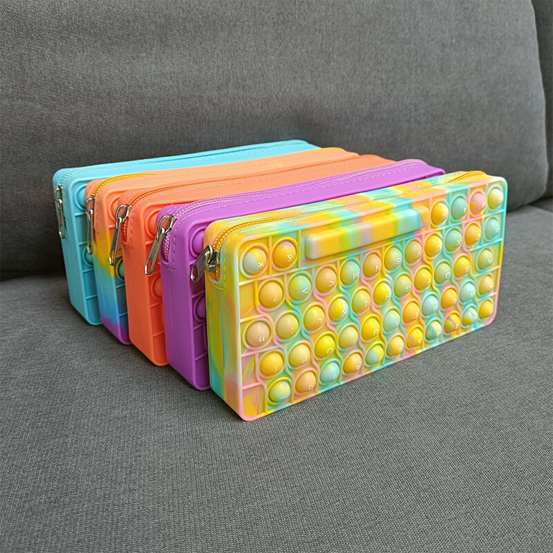 CHEN LIN 1 vnt. Paprastas vientisos spalvos silikoninis pieštukų dėklas Pop žaislai Antistresinis minkštas spaudimas Popit žaislų rašiklio krepšys mokykliniai reikmenys, dovana vaikui