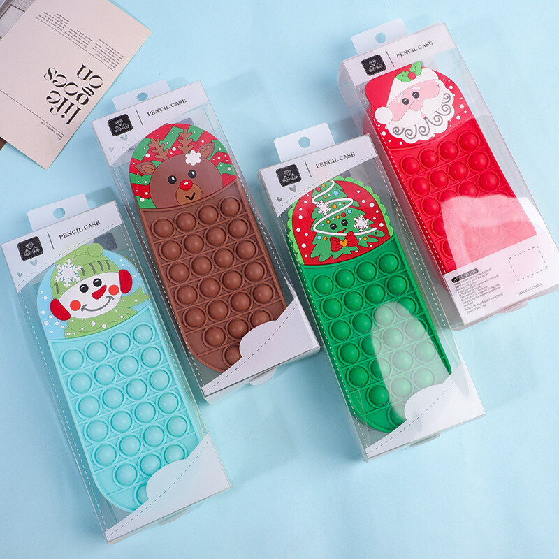 Geantă pentru creion de Crăciun, cutie portabilă de depozitare pentru articole de papetărie din silicon de capacitate mare pentru ameliorarea stresului și rezolvarea puzzle-urilor