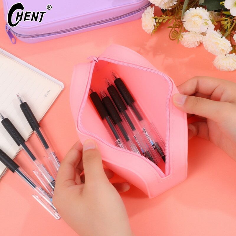 Modes silikona zīmuļu futrālis studentiem, liela ietilpība, konfektes krāsains zīmuļu futrālis, radošs un minimālistisks rakstāmpiederumu pildspalva