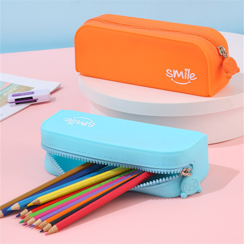 Macaroni värvi silikoonist pliiatsikarp armas kirjatarvete karp koolitarvete hoiukarp lihtne ühekihiline õpilaste pliiatsikott lastele