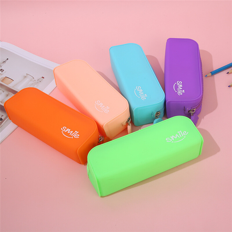 Macaroni värvi silikoonist pliiatsikarp armas kirjatarvete karp koolitarvete hoiukarp lihtne ühekihiline õpilaste pliiatsikott lastele