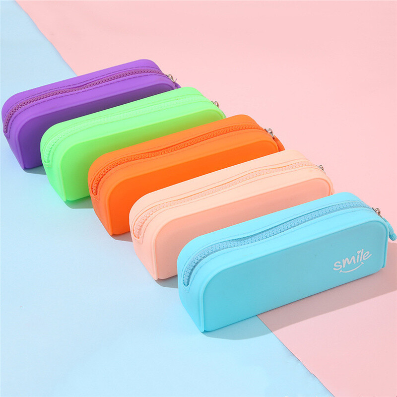 Macaroni värvi silikoonist pliiatsikarp armas kirjatarvete karp koolitarvete hoiukarp lihtne ühekihiline õpilaste pliiatsikott lastele