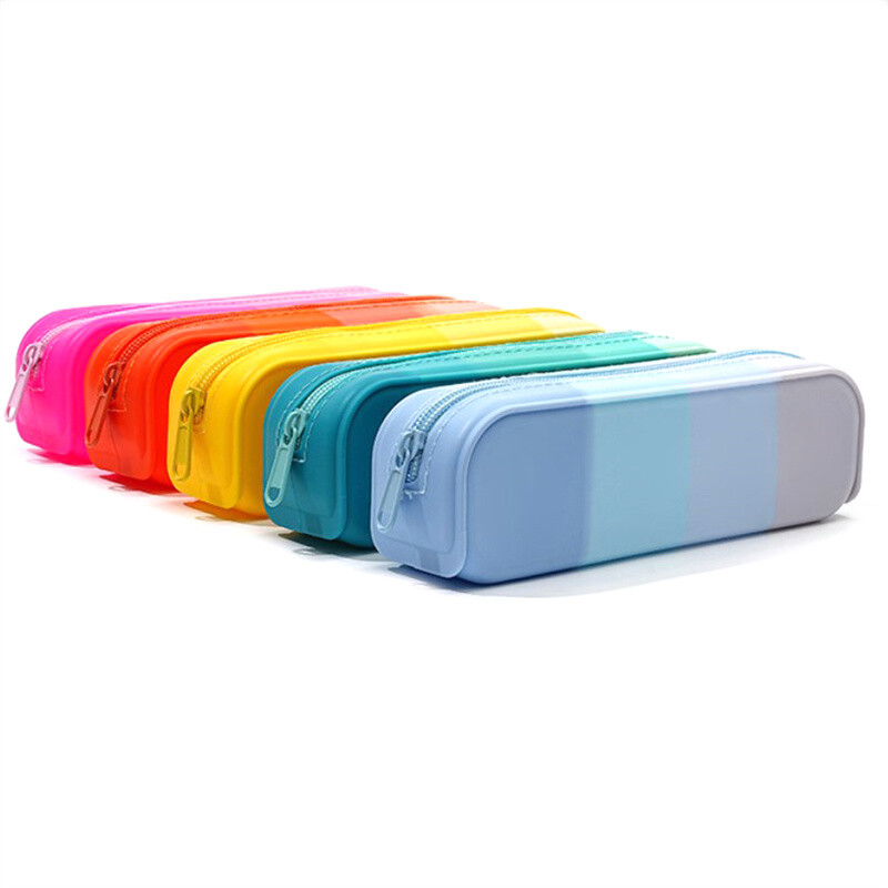 Pehme silikoonist gradientvärviline pliiatsikas õpilase kirjatarbed, suure mahutavusega hoiukott Kawaii koolitarbed