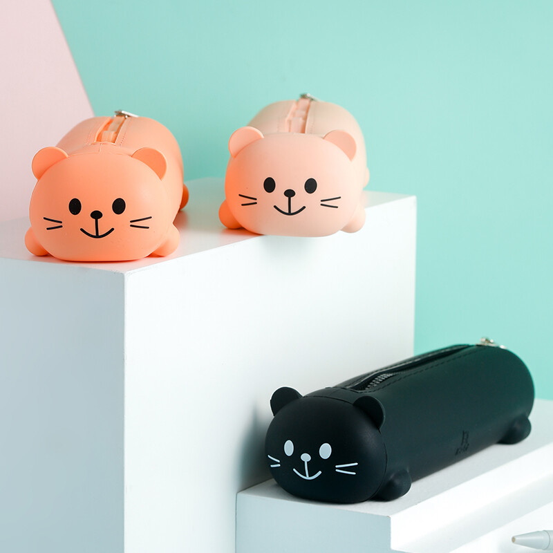 Silikoonist pliiatsiümbris armas karu, pehme sissetõmmatav pliiatsikonteiner Loov joonlaua hoidik kirjatarvete karp Lastele kingituste kott Kott INS