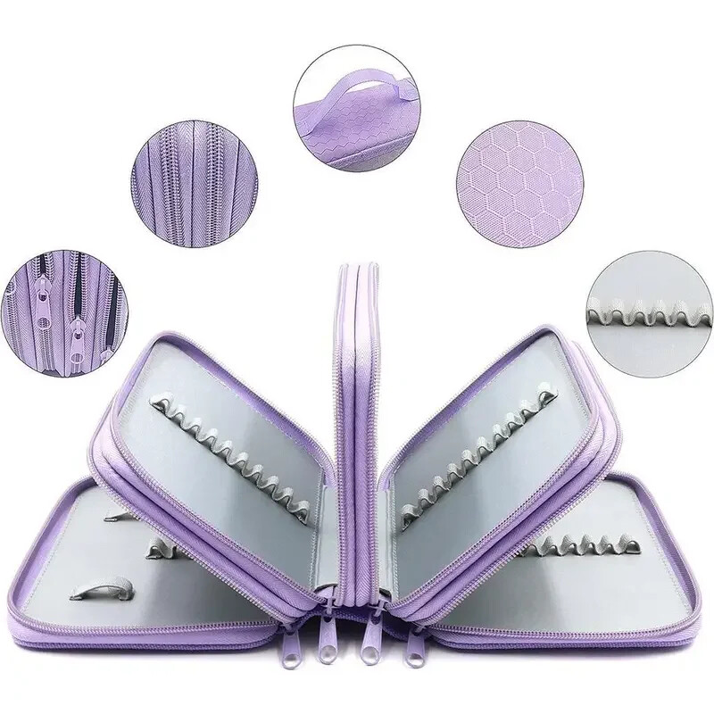 72 de găuri 4 straturi Geantă portabilă de creion multifuncțională de mare capacitate cu buzunar cu fermoar Rechizite de papetărie pentru școală de artă