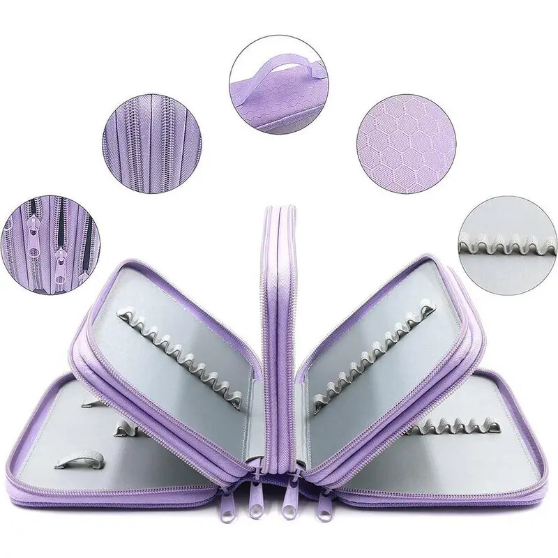 72 de găuri 4 straturi Geantă portabilă de creion multifuncțională de mare capacitate cu buzunar cu fermoar Rechizite de papetărie pentru școală de artă