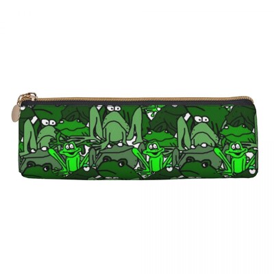 Vardes prinča raksts trīsstūrveida zīmuļa futrālis Kawaii zaļš karikatūra vardes elementāra zīmuļu kastīte meitenēm zēniem kawaii ādas pildspalvu soma