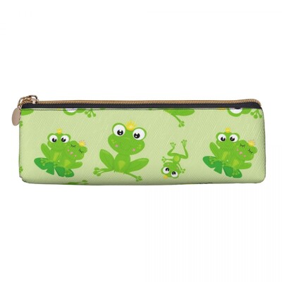 Vardes prinča raksts trīsstūrveida zīmuļa futrālis Kawaii zaļš karikatūra vardes elementāra zīmuļu kastīte meitenēm zēniem kawaii ādas pildspalvu soma