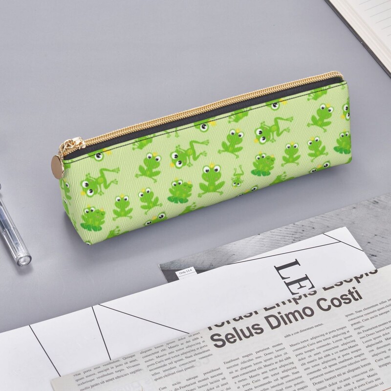 Vardes prinča raksts trīsstūrveida zīmuļa futrālis Kawaii zaļš karikatūra vardes elementāra zīmuļu kastīte meitenēm zēniem kawaii ādas pildspalvu soma