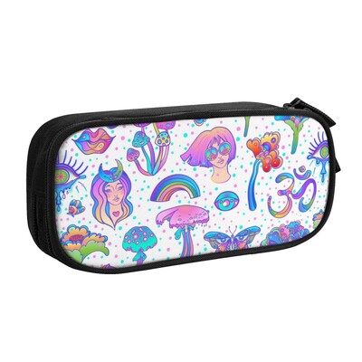 Kohandatud võluseened mustas armsas pliiatsikarbis poisile tüdrukule, suure mahutavusega psühhedeelsed pliiatsikarbis koolitarvikud