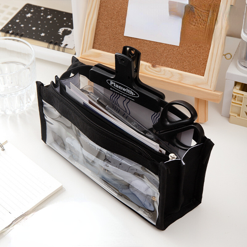 Läbipaistev 4/6 kihiline Kawaii pliiatsikott lukuga, suure mahutavusega kirjatarvete hoiukott õpilastele kooli tagasi