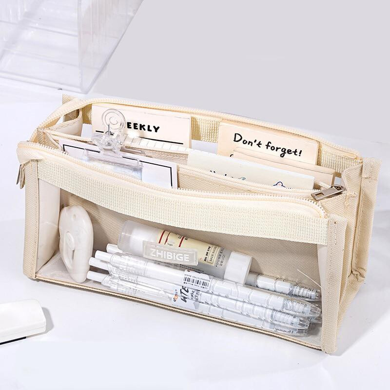 Läbipaistev 4/6 kihiline Kawaii pliiatsikott lukuga, suure mahutavusega kirjatarvete hoiukott õpilastele kooli tagasi