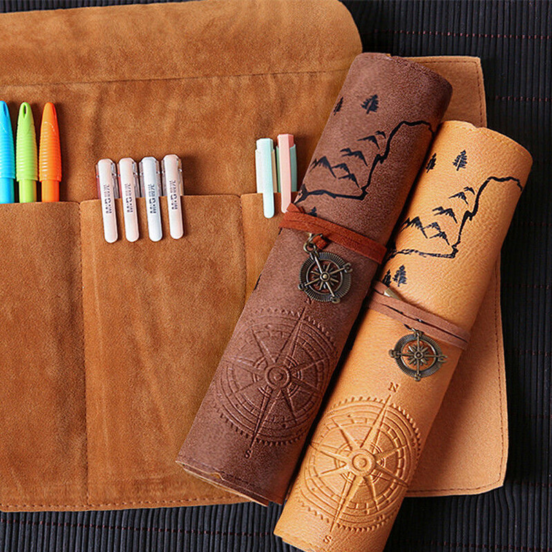 Jauni retro rullīšu zīmuļu futrāļi Ādas zīmuļu kastīte Uzglabāšanas zīmuļu soma Pencils Estuches Escolares skolas piederumu pildspalvu dāvanu kastīte