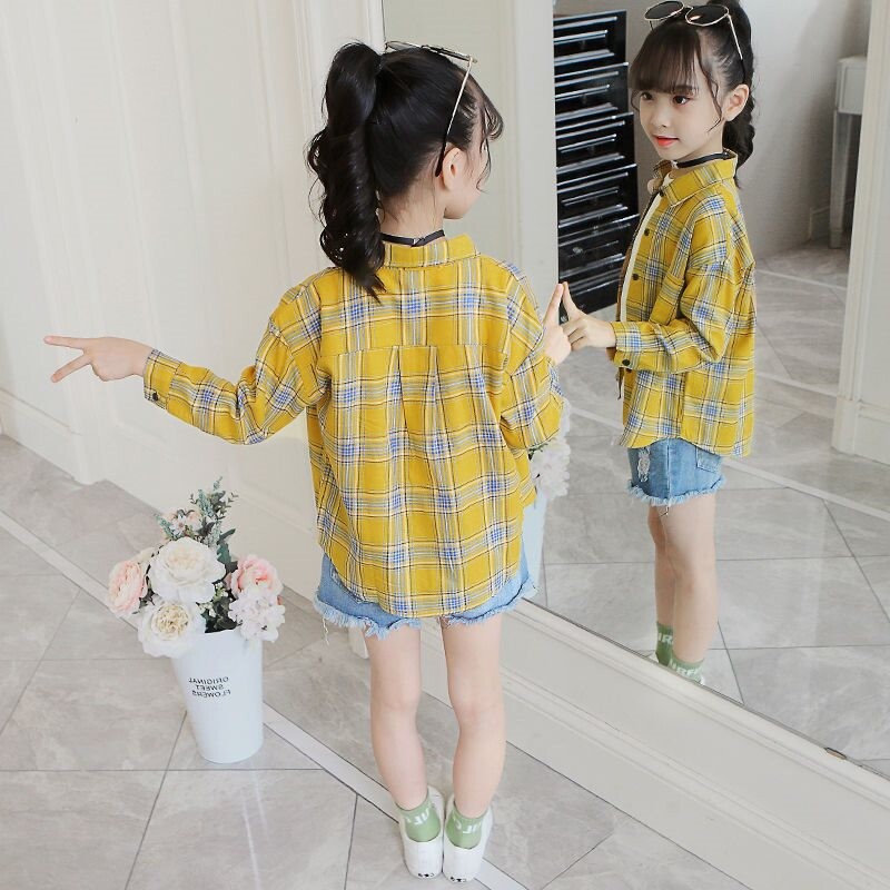 Tüdrukute pikkade varrukatega särgid Kevad- ja sügisstiilid 4-13-aastased tüdrukute särgid, keskmised ja suured laste triibulised särgid