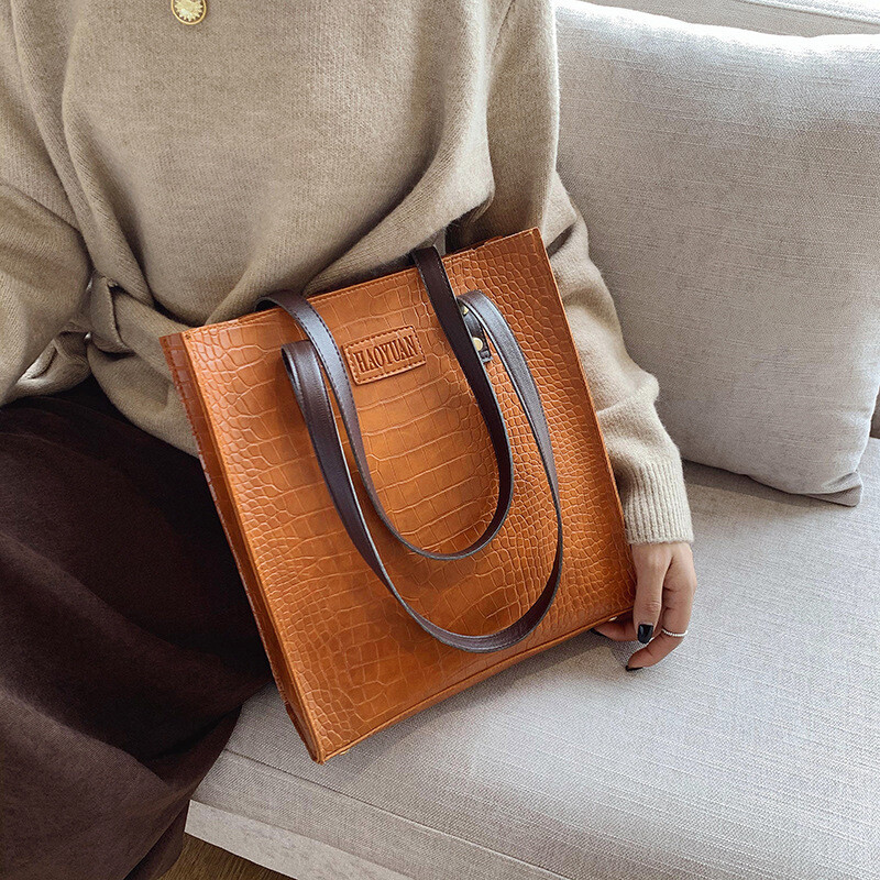 Χονδρική πώληση γυναικείες τσάντες εξωτερικού χώρου από συνθετικό δέρμα μονόχρωμο πέτρινο μοτίβο τσάντα ώμου Γυναικεία μόδα φοιτητική τσάντα Universal One Piece 