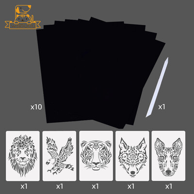 10 tk kriimustuspaberit ja 5 tk loomade šabloonide maagilise šablooni maalimine mängumäng vikerkaarekaartide joonistamine mänguasja isetegemine käsitöö lastele kingitused