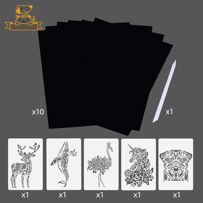 10 tk kriimustuspaberit ja 5 tk loomade šabloonide maagilise šablooni maalimine mängumäng vikerkaarekaartide joonistamine mänguasja isetegemine käsitöö lastele kingitused