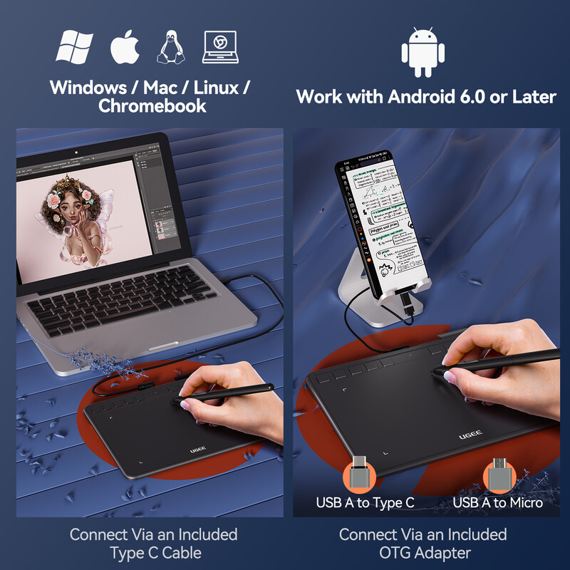 UGEE S640 Tablet γραφικών 6 ιντσών Ταμπλέτες σχεδίασης Ψηφιακό μπλοκ στυλό γραφής πίνακα σχεδίασης 8192 γραφίδα για φορητό υπολογιστή Android Windows Mac