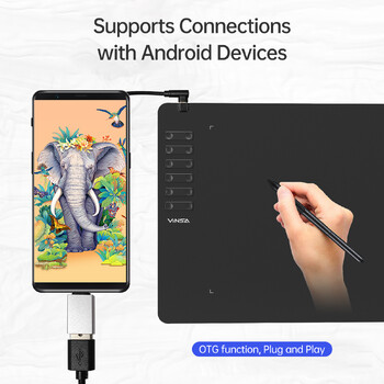 VINSA Графичен таблет за рисуване 330 Ултратънък Скица за създаване на изкуство със стилус без батерии 8 накрайника на писалката 8192 нива на натиск
