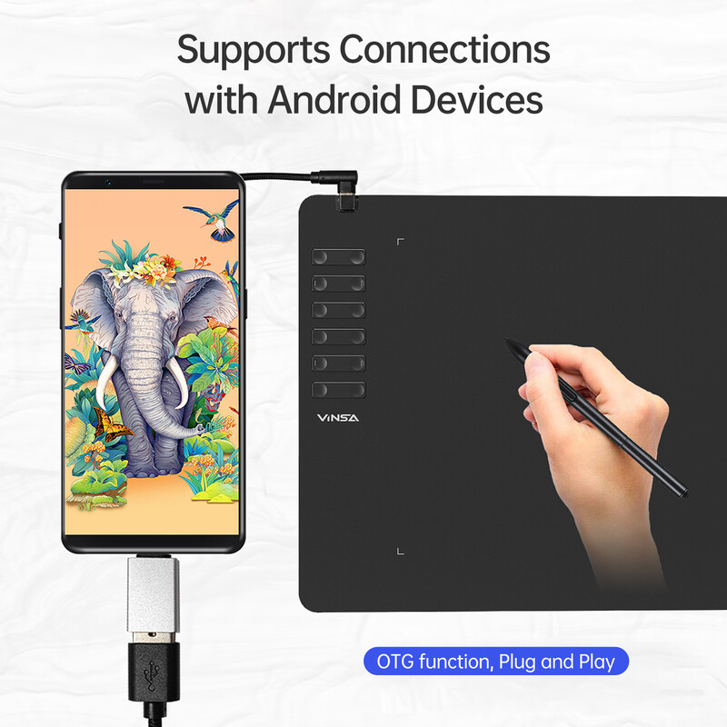 VINSA Graphics Drawing Tablet 330 Üliõhuke kunstiloomingu visand koos akuvaba pliiatsi 8 pliiatsi otsaga 8192 rõhutasemega