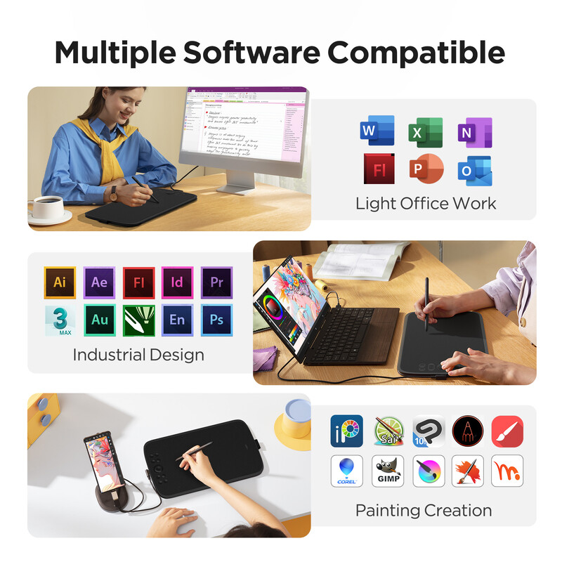 UGEE M908 10x6,25 tolline joonistustahvelarvuti graafika tahvelarvuti 8 kiirklahviga 1 kerimisratas 8192 tasemete joonistusplaat Windows Mac Androidile