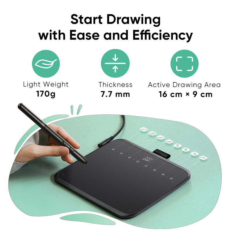 XPPen Deco 640 Tabletă grafică 16K niveluri de presiune Tabletă de desen de 6 inci cu 8 taste 60 de înclinare pentru jocul OSU Android Windows Mac