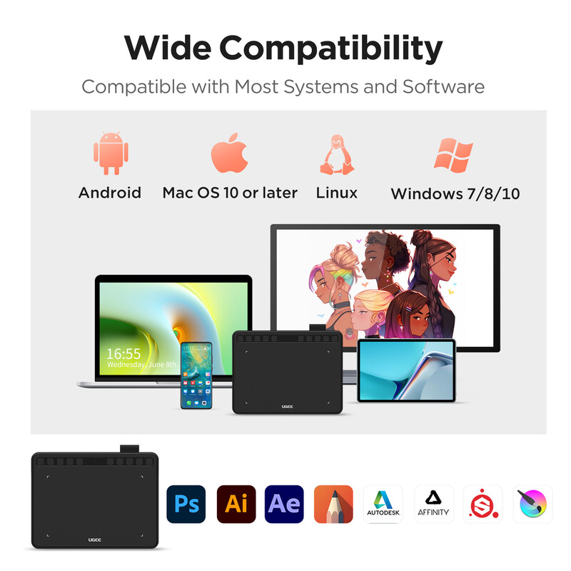 UGEE S640 Draw Graafiline tahvelarvuti pliiatsiga 6,3x4 tolli Drawing Digital Pliiatsi tahvelarvuti Linuxi Mac Windows Android OSU jaoks