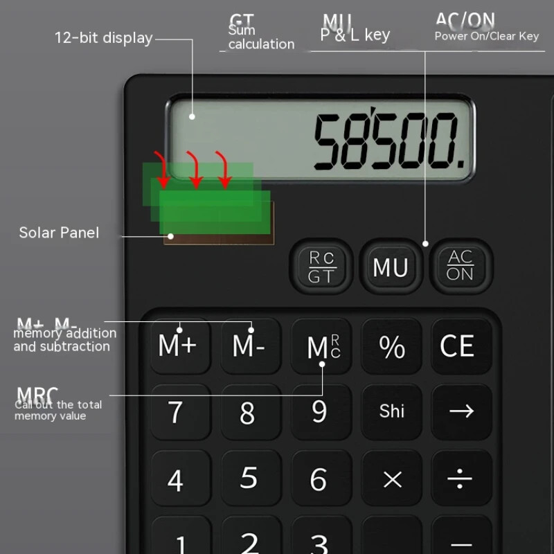 Calculator tabletă cu scriere de mână LCD solară cu 12 cifre Baterie cu buton solar Sursă de alimentare dublă Tabletă dreaptă Business Office Student