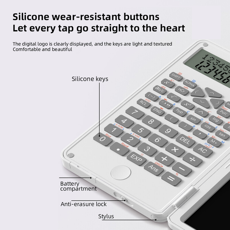 Teaduslik kalkulaator kustutatava kirjutuslauaga 2-realise LCD-ekraaniga kokkupandav finantsmatemaatikakalkulaator keskkooli jaoks