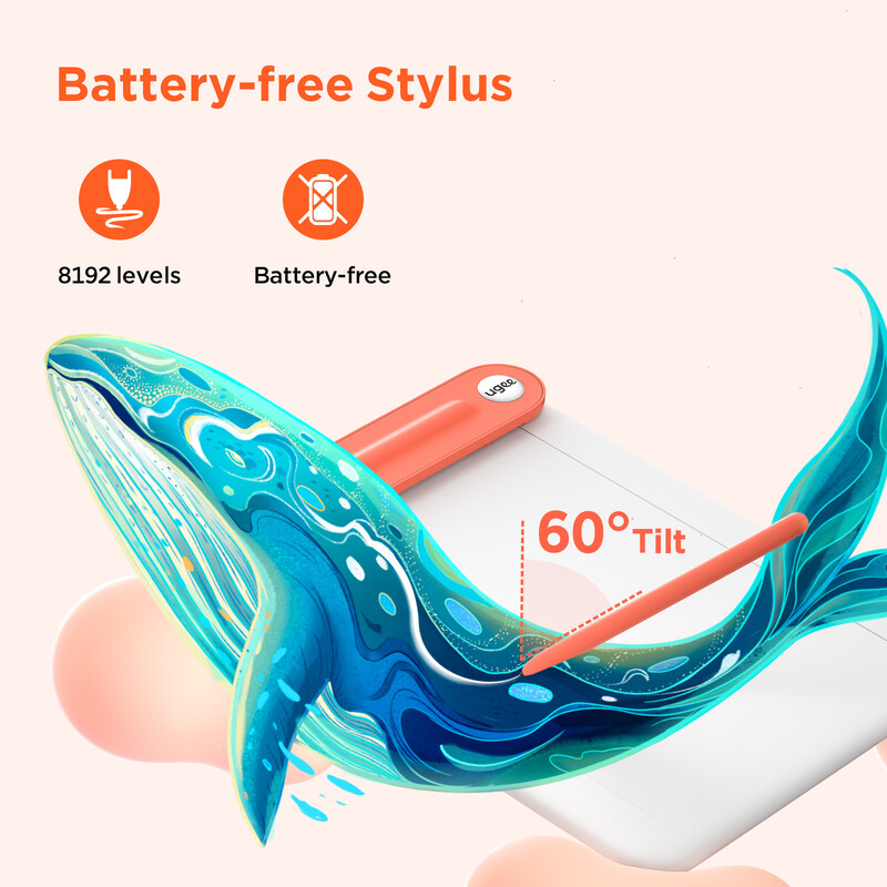 Ugee Q8W Bluetooth 5.0 juhtmevaba graafiline joonistahvelarvuti 8,5x6 tolli digitaalse visandiga tahvelarvuti kirjutamisplokk Android-arvutile