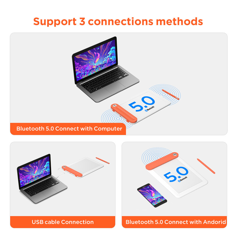 Ugee Q8W Bluetooth 5.0 juhtmevaba graafiline joonistahvelarvuti 8,5x6 tolli digitaalse visandiga tahvelarvuti kirjutamisplokk Android-arvutile
