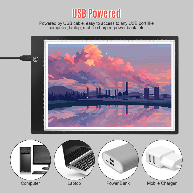 A4 koopiatahvel Üliõhuke LED-valguspadi Astmeta heledus Läbipaistev joonistustahvel USB-toitega Artist Type C jaoks