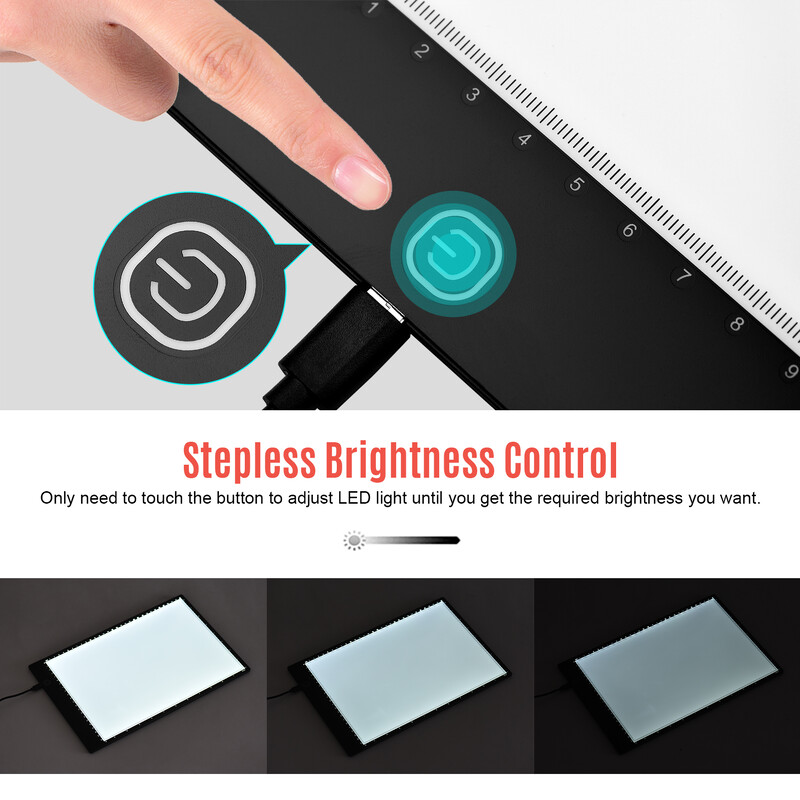 A4 koopiatahvel Üliõhuke LED-valguspadi Astmeta heledus Läbipaistev joonistustahvel USB-toitega Artist Type C jaoks