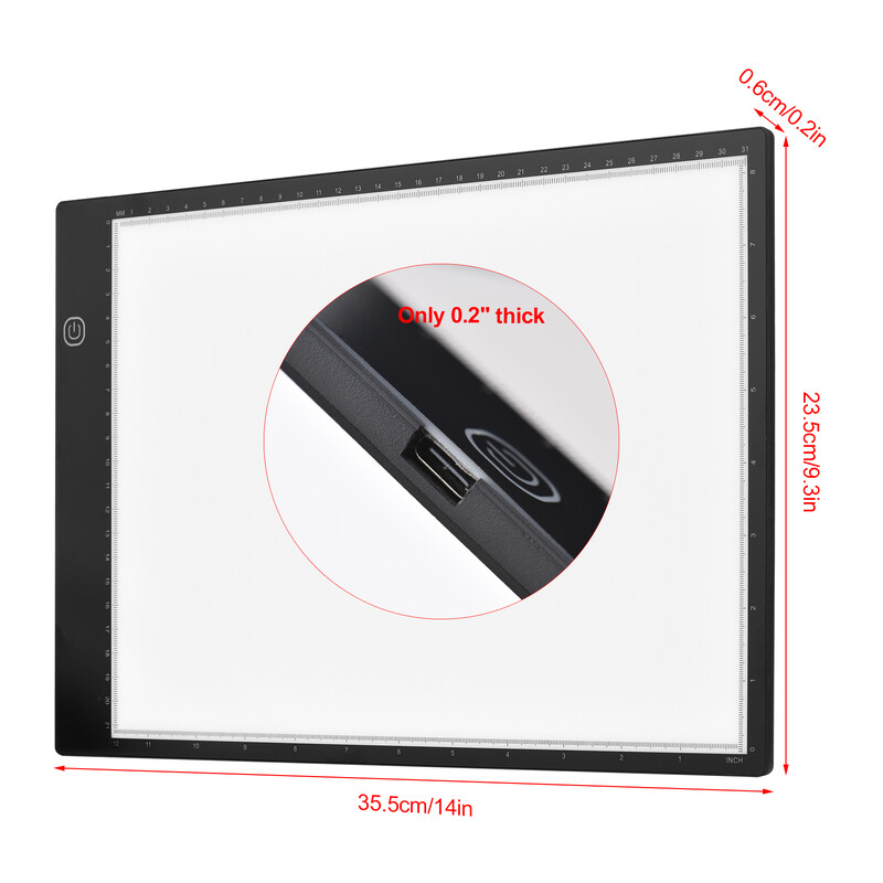 A4 koopiatahvel Üliõhuke LED-valguspadi Astmeta heledus Läbipaistev joonistustahvel USB-toitega Artist Type C jaoks