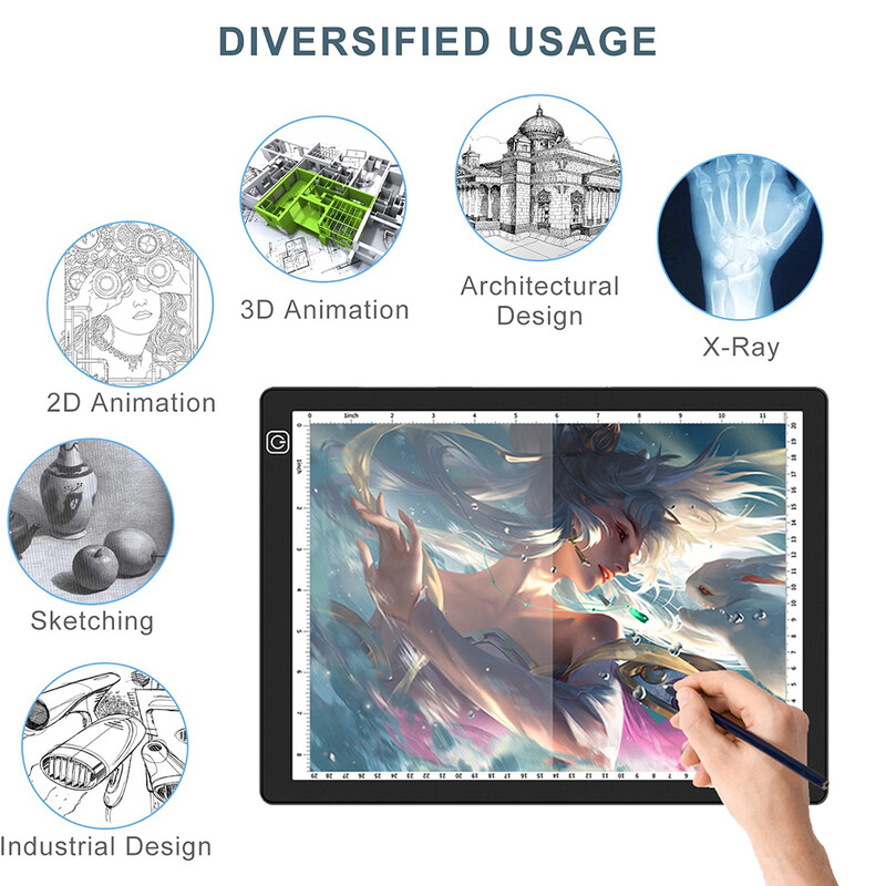 A4 LED-valgustitahvel kaasaskantav jälitusvalgusti kasti joonistustahvel A3 3-tasemeline hämardatav maalitahvel teemantmaalivalgustitahvel