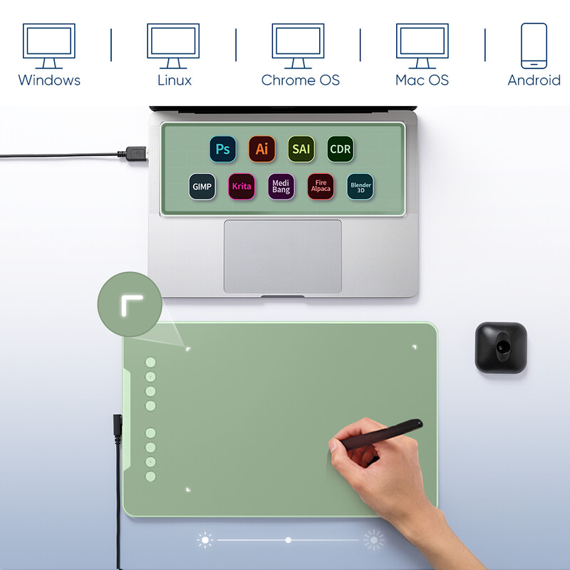 XPPen Deco 01V2 graafiline tahvelarvuti, 10-tolline digitaalne joonistahvelarvuti, 3 värvi 8192 taset, 60 kallutatav kunstianimatsioon Android Windows Maci jaoks
