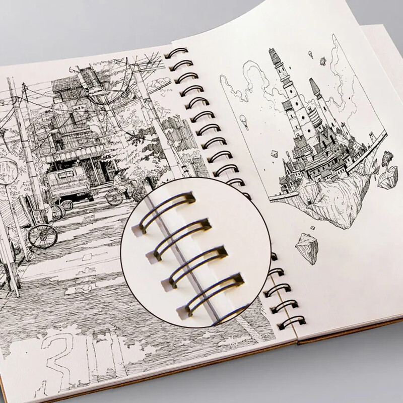 Caiet de schițe profesional Hârtie groasă Caiet cu spirală Pictură cu frunze libere Rechizite școlare de artă Bloc de note pentru desen în creion, papetărie