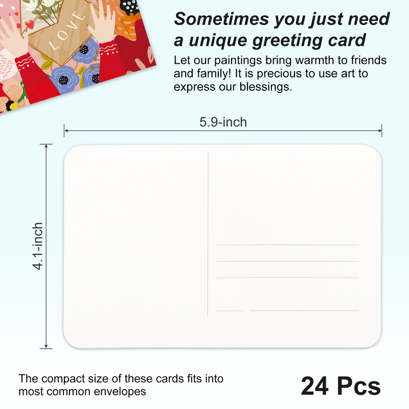 24 листа, акварелни пощенски картички, хартия за рисуване, 300 g/m², 100% памучна маса, фина/средно груба текстура, празна карта, безкиселинни артикули