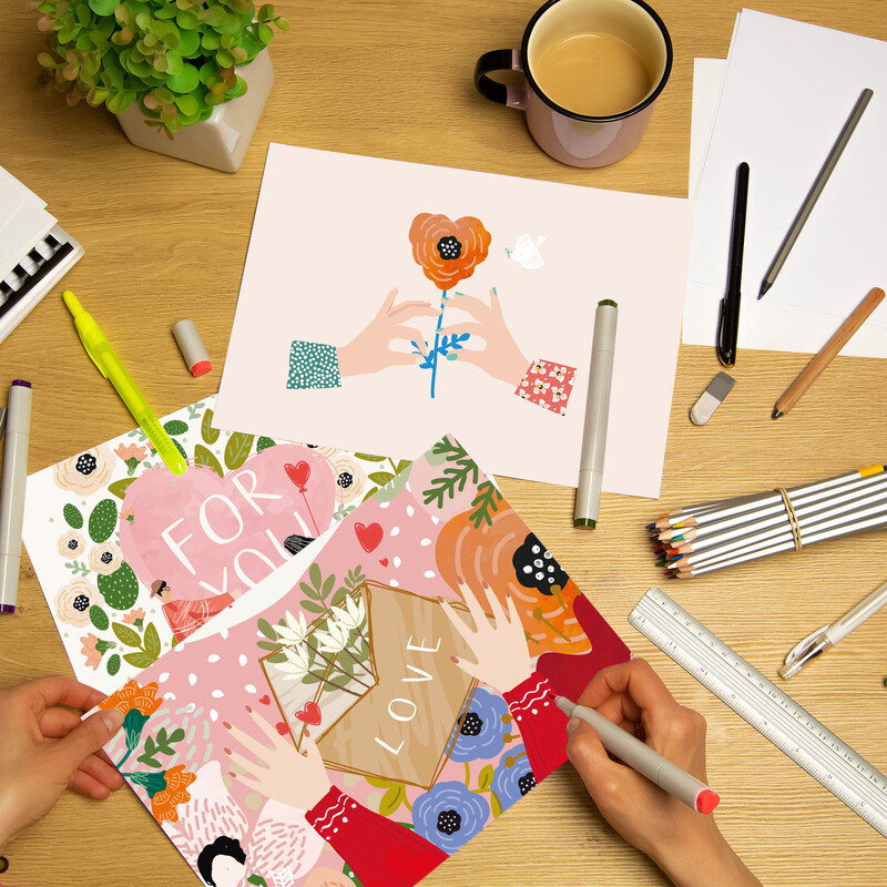 24 листа, акварелни пощенски картички, хартия за рисуване, 300 g/m², 100% памучна маса, фина/средно груба текстура, празна карта, безкиселинни артикули