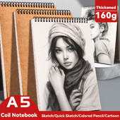 Caiet de schițe portabil în spirală, grosime, 160 GSM, 32 k, Jurnal de hârtie, jurnal de pictură, jurnal de școală, papetărie de birou, caiete goale A5
