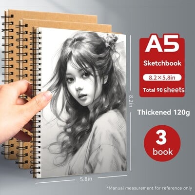 Caiet de schițe portabil în spirală, grosime, 160 GSM, 32 k, Jurnal de hârtie, jurnal de pictură, jurnal de școală, papetărie de birou, caiete goale A5