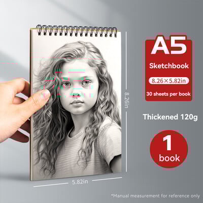 Caiet de schițe portabil în spirală, grosime, 160 GSM, 32 k, Jurnal de hârtie, jurnal de pictură, jurnal de școală, papetărie de birou, caiete goale A5