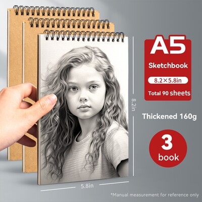 Caiet de schițe portabil în spirală, grosime, 160 GSM, 32 k, Jurnal de hârtie, jurnal de pictură, jurnal de școală, papetărie de birou, caiete goale A5