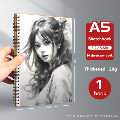 Caiet de schițe portabil în spirală, grosime, 160 GSM, 32 k, Jurnal de hârtie, jurnal de pictură, jurnal de școală, papetărie de birou, caiete goale A5