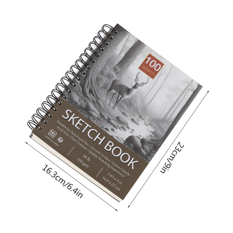 Caiet de schițe de 5,83 x 9 inchi, bloc de schițe cu spirală de sus, 1 pachet de 100 de coli (68 lb/100 g/m²), caiet de schițe de artă fără acid Desen artistic