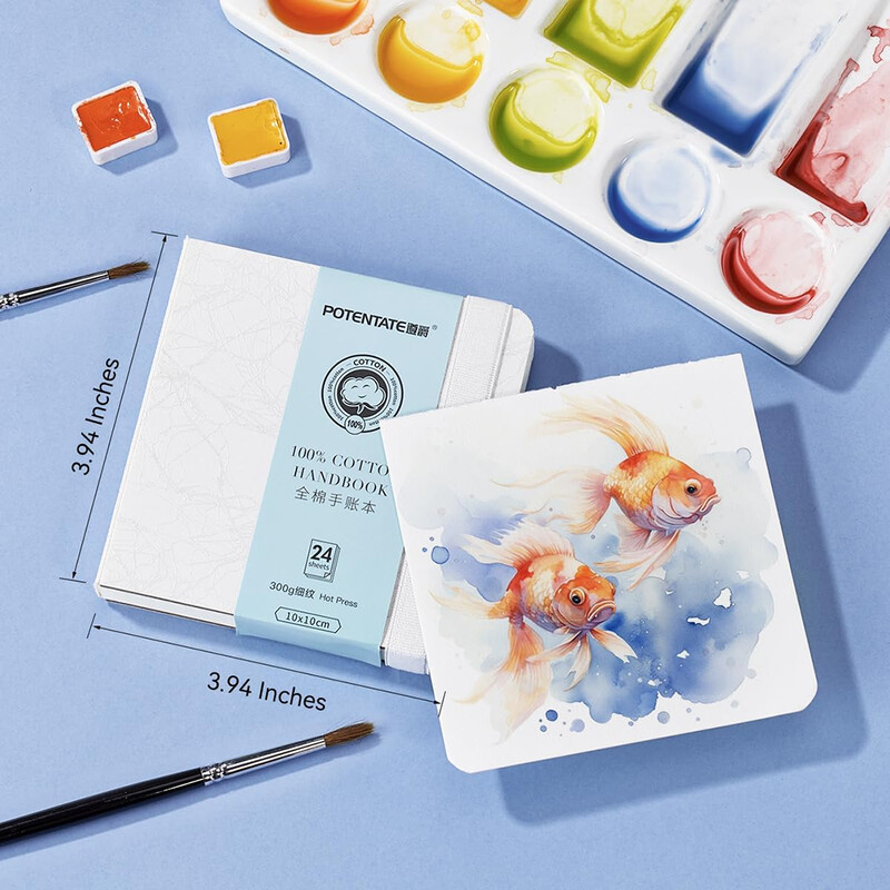 100% puuvillane reisiakvarellpaber, 300 g/m2, 10 x 10 cm, happevabad akvarellivihikud, mis sobivad ideaalselt kunstnikele, õpilastele, lastele