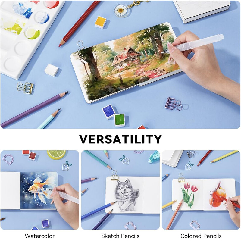 100% puuvillane reisiakvarellpaber, 300 g/m2, 10 x 10 cm, happevabad akvarellivihikud, mis sobivad ideaalselt kunstnikele, õpilastele, lastele