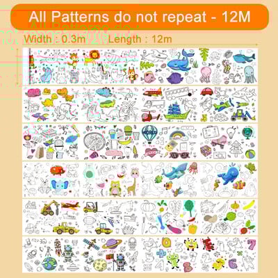 12/6/3M bērnu zīmēšanas rullītis, DIY Graffiti rullītis, krāsains aizpildīšanas papīrs, gleznojums, krāsojošs papīra rullītis bērnu izglītojošām rotaļlietām